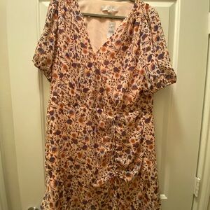 LOFT Floral Midi Dress in Purple and Orange